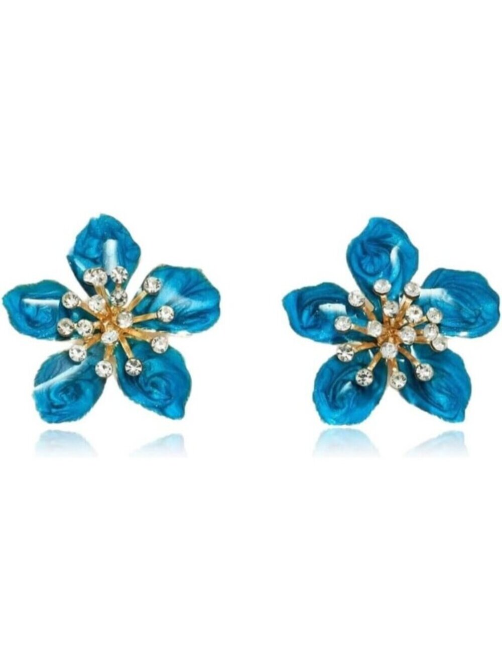 Women's Blue Rhinestone Beauty Cute Flower Statement Dainty Stud Earrings